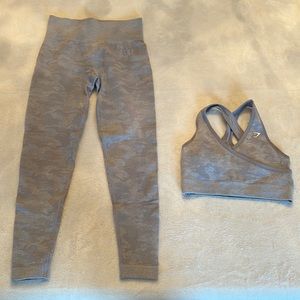 Gymshark Camo Seamless Leggings and Sports Bra Set in Light Grey size small